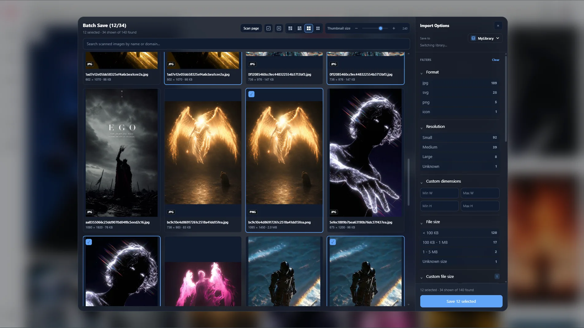 Choosing several images to save at once