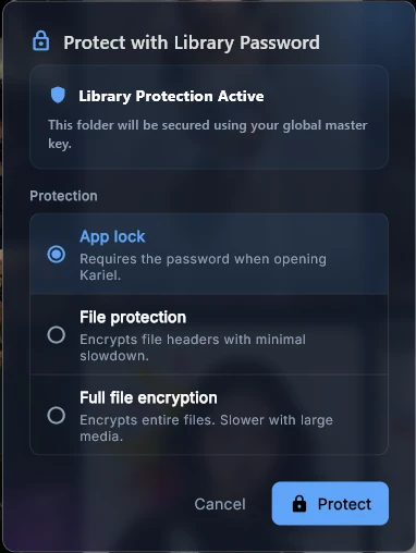 The three protection levels in the Protect dialog