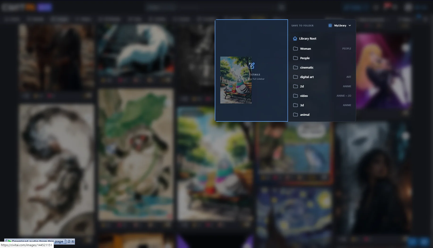 Choosing a folder to save to
