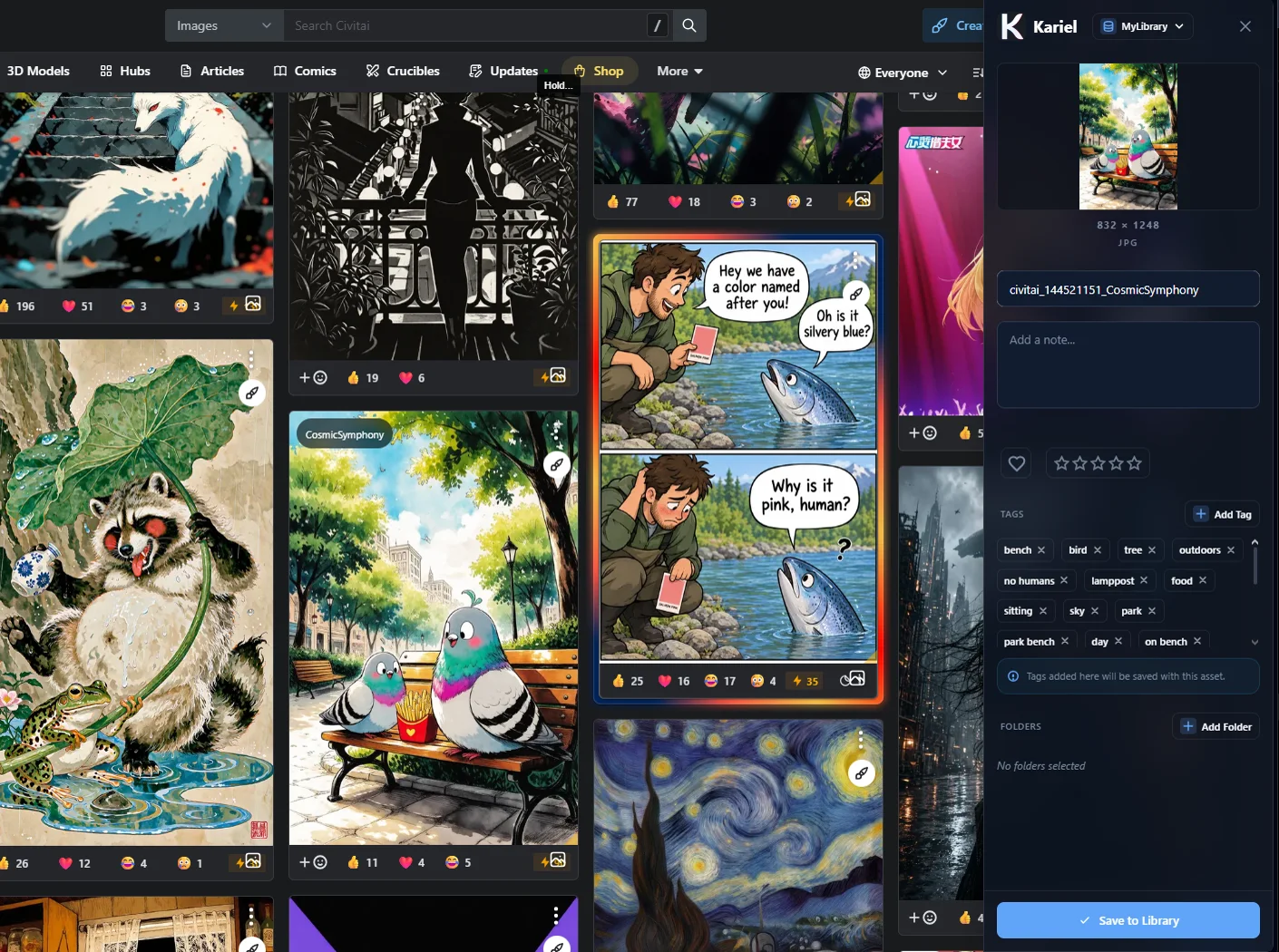 A save button added to each image on a gallery site